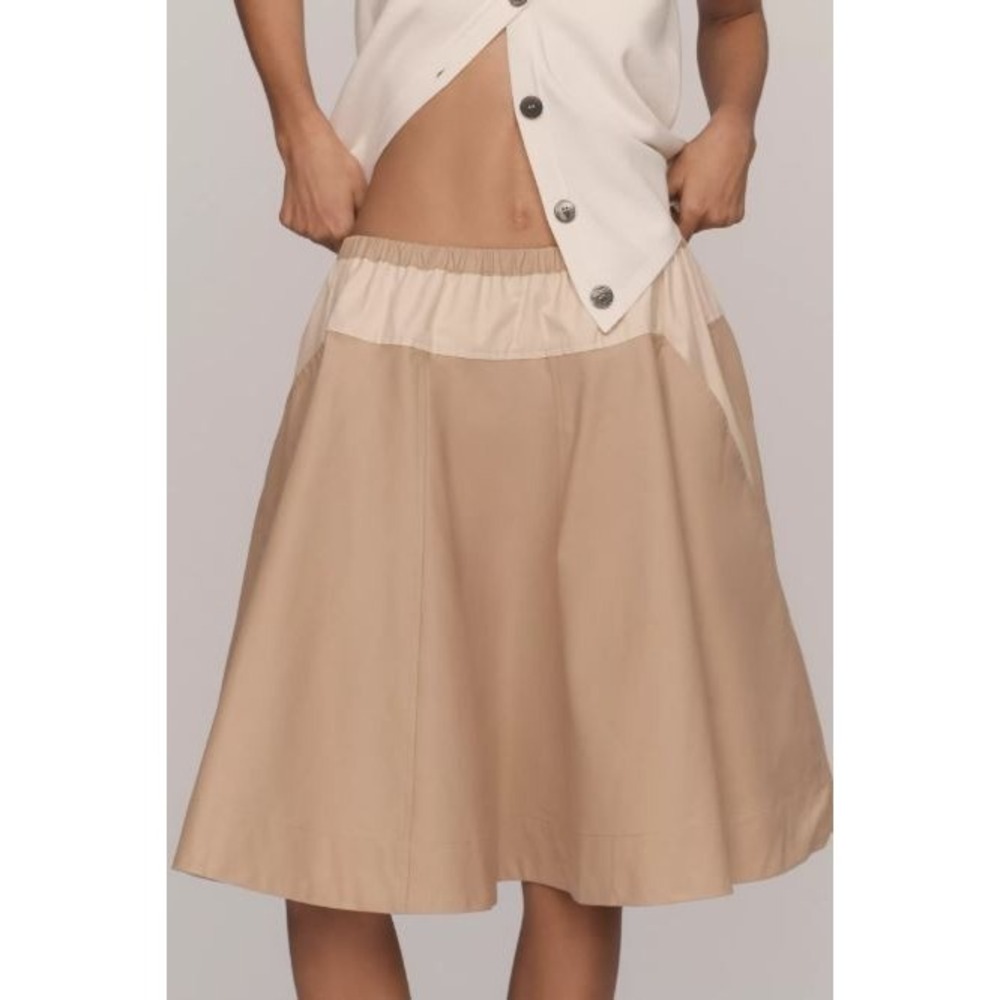 MAEVE Safari A-Line Knee Length Circle Skirt Skater Women's Size S Sand‎ Pull On